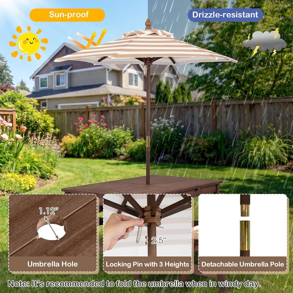 キッズピクニックテーブル、IRウッド幼児用屋外テーブル＆ベン - Kids Outdoor Table With Umbrella のレビューと価格