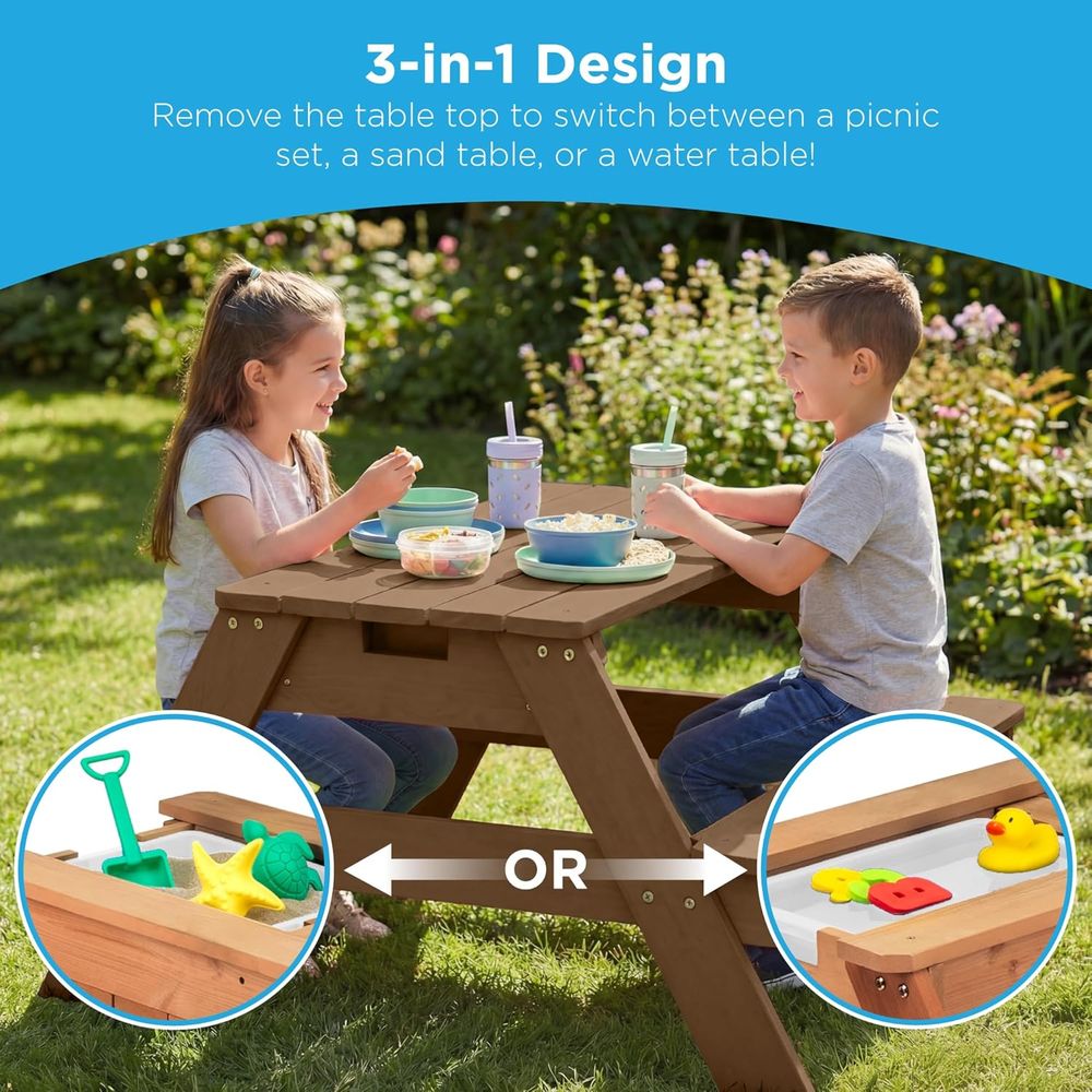 子供用ピクニックテーブル（傘付き）、3-in-1砂場＆水遊び - Kids Outdoor Water Table のレビューと価格
