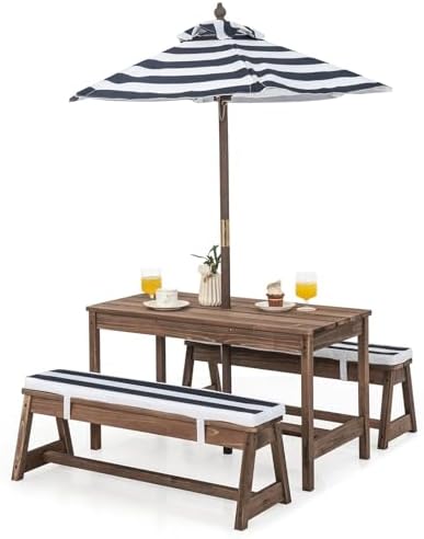 子供用ピクニックテーブル、屋外木製テーブル＆ベンチセット（取 - Kids Outdoor Bench With Umbrella のレビューと価格