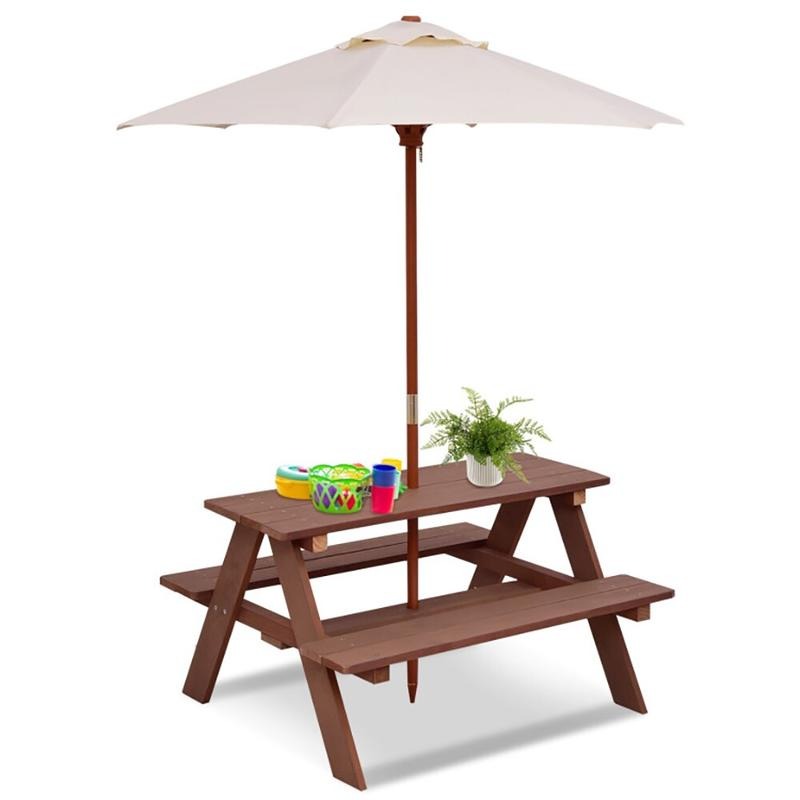 屋外用4人掛け子供用ピクニックテーブルベンチセット（取り外し - Kids Outdoor Table With Umbrella のレビューと価格