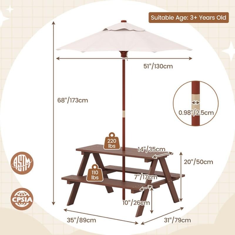 屋外用4人掛け子供用ピクニックテーブルベンチセット（取り外し - Kids Outdoor Table With Umbrella のレビューと価格
