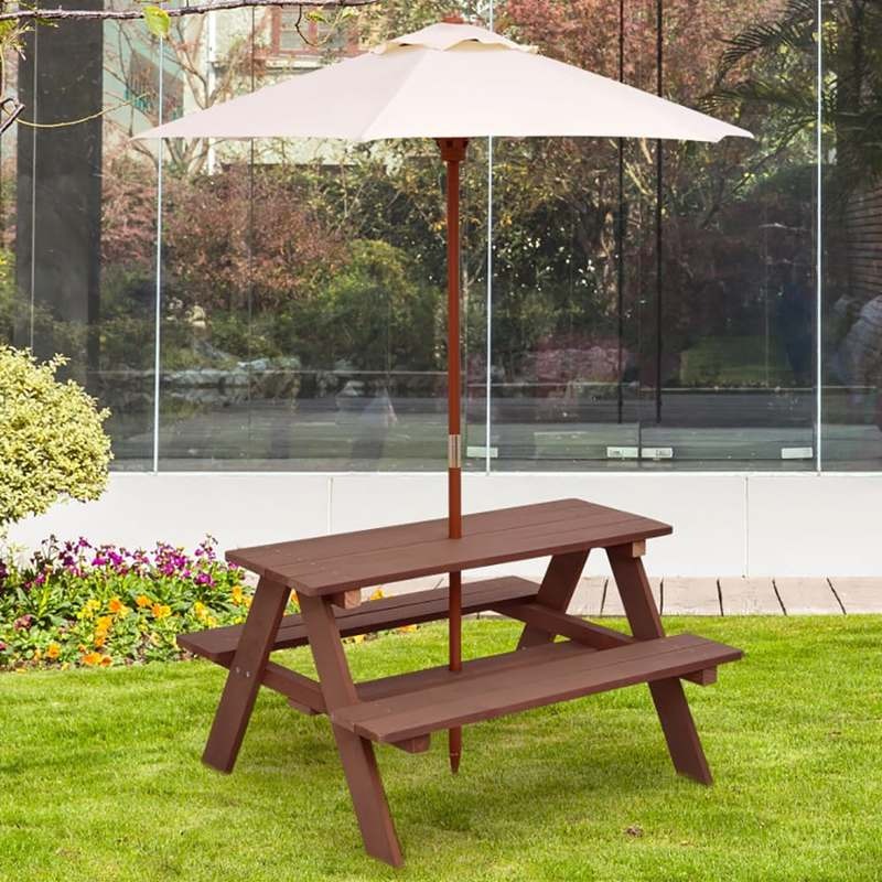 屋外用4人掛け子供用ピクニックテーブルベンチセット（取り外し - Kids Outdoor Table With Umbrella のレビューと価格