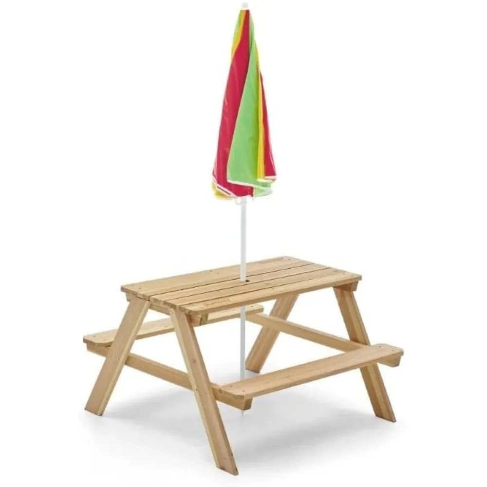 木製キッズピクニックテーブル 屋外幼児用アクティビティセット - Kids Outdoor Bench With Umbrella のレビューと価格