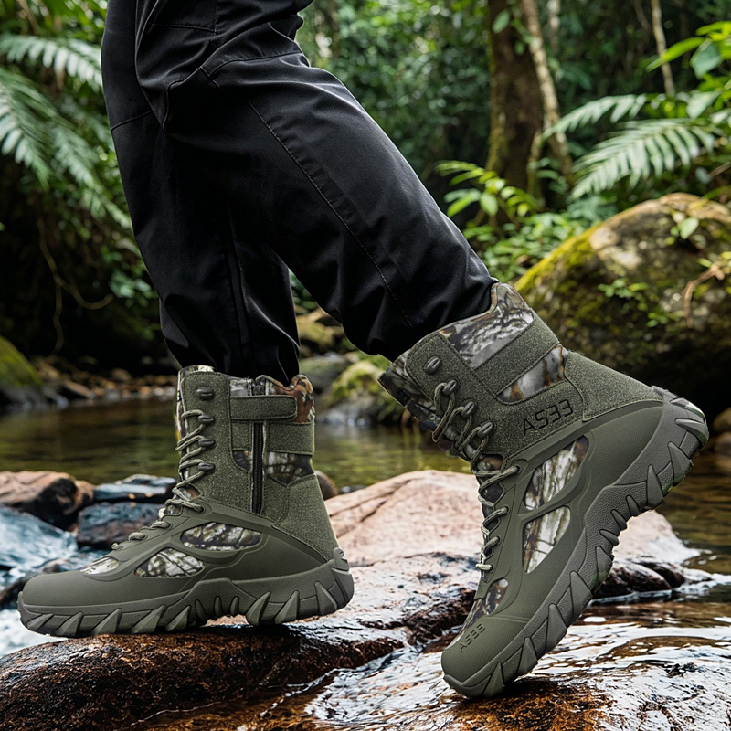 男性の戦術的なブーツ屋外超軽量安全足首通気性男性軍ブーツレー - Kids Outdoor Shoes のレビューと価格