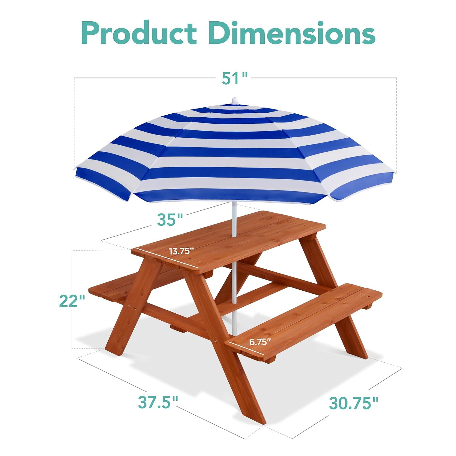 木製キッズピクニックテーブル（傘付き）、屋外アクティビティテ - Kids Outdoor Table With Umbrella のレビューと価格