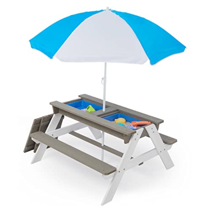屋外裏庭パティオ用子供向けピクニックテーブル：3-in-1木 - Kids Outdoor Table With Umbrella のレビューと価格