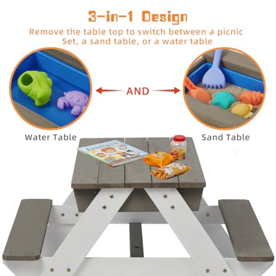 屋外裏庭パティオ用子供向けピクニックテーブル：3-in-1木 - Kids Outdoor Table With Umbrella のレビューと価格