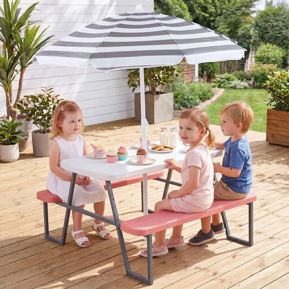 子供用ピクニックテーブル、幼児用屋外テーブル＆ベンチセット（ - Kids Outdoor Table With Umbrella のレビューと価格