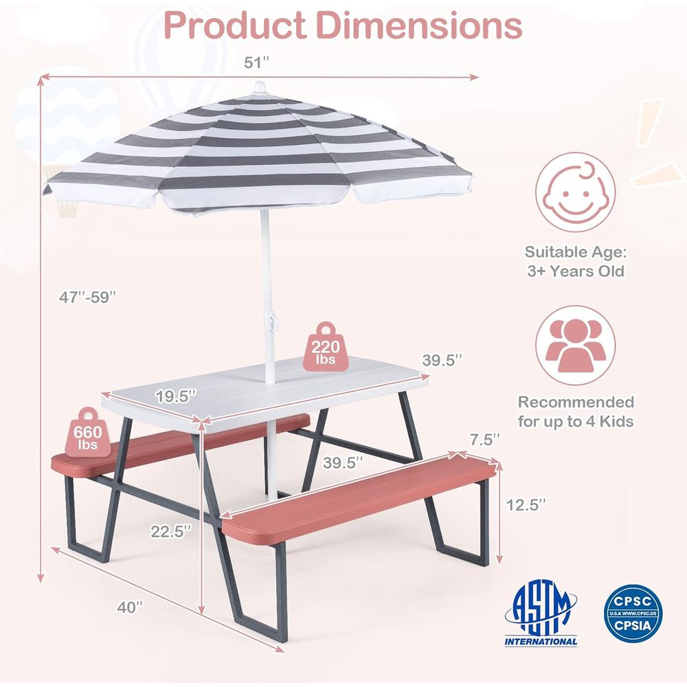 子供用ピクニックテーブル、幼児用屋外テーブル＆ベンチセット（ - Kids Outdoor Table With Umbrella のレビューと価格